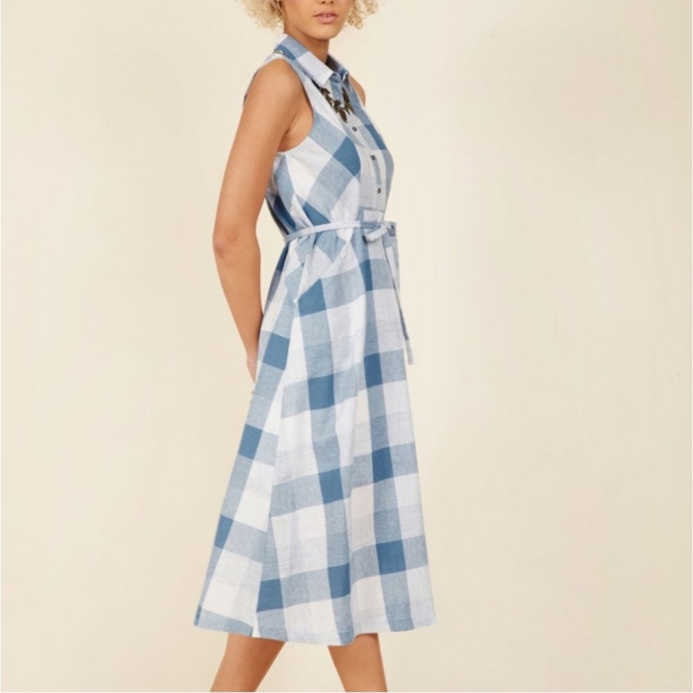 Modcloth Doe & Rae size S blue color plaid style sleeveless dress side pockets